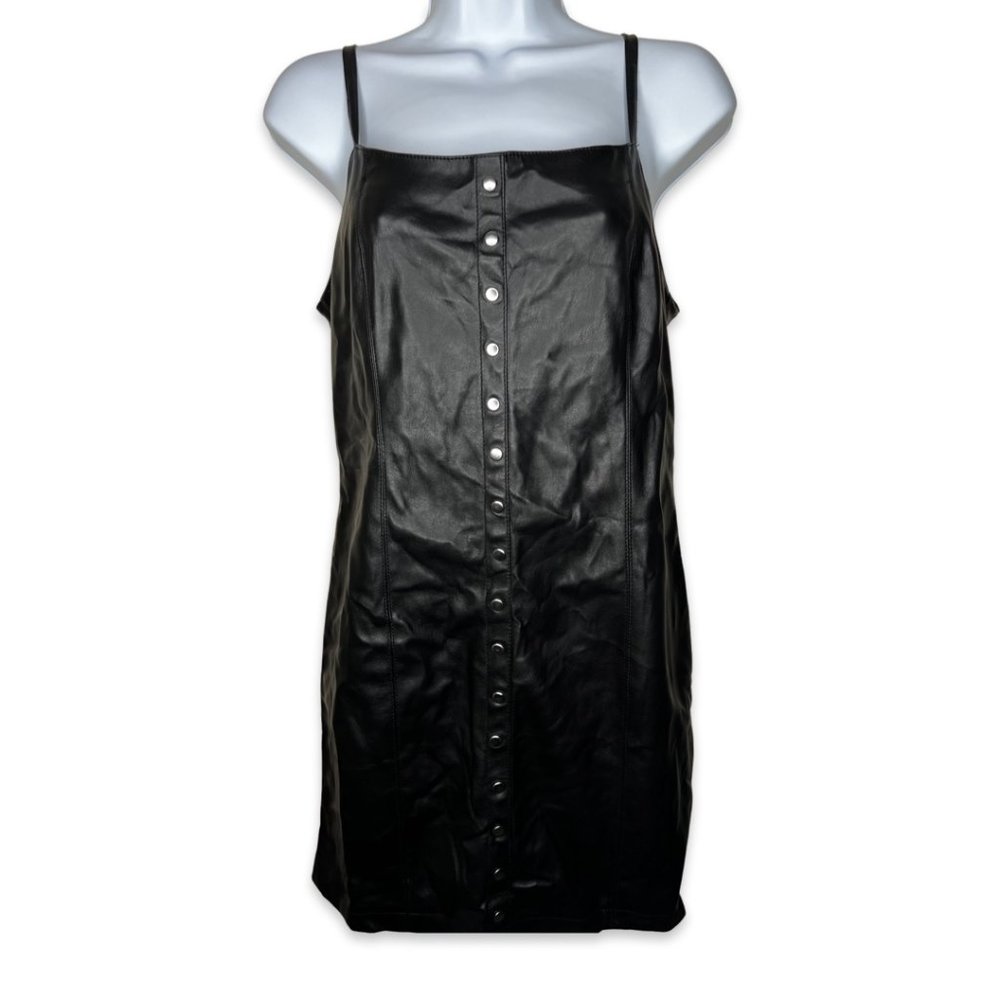 Black faux leather spaghetti strapped dress